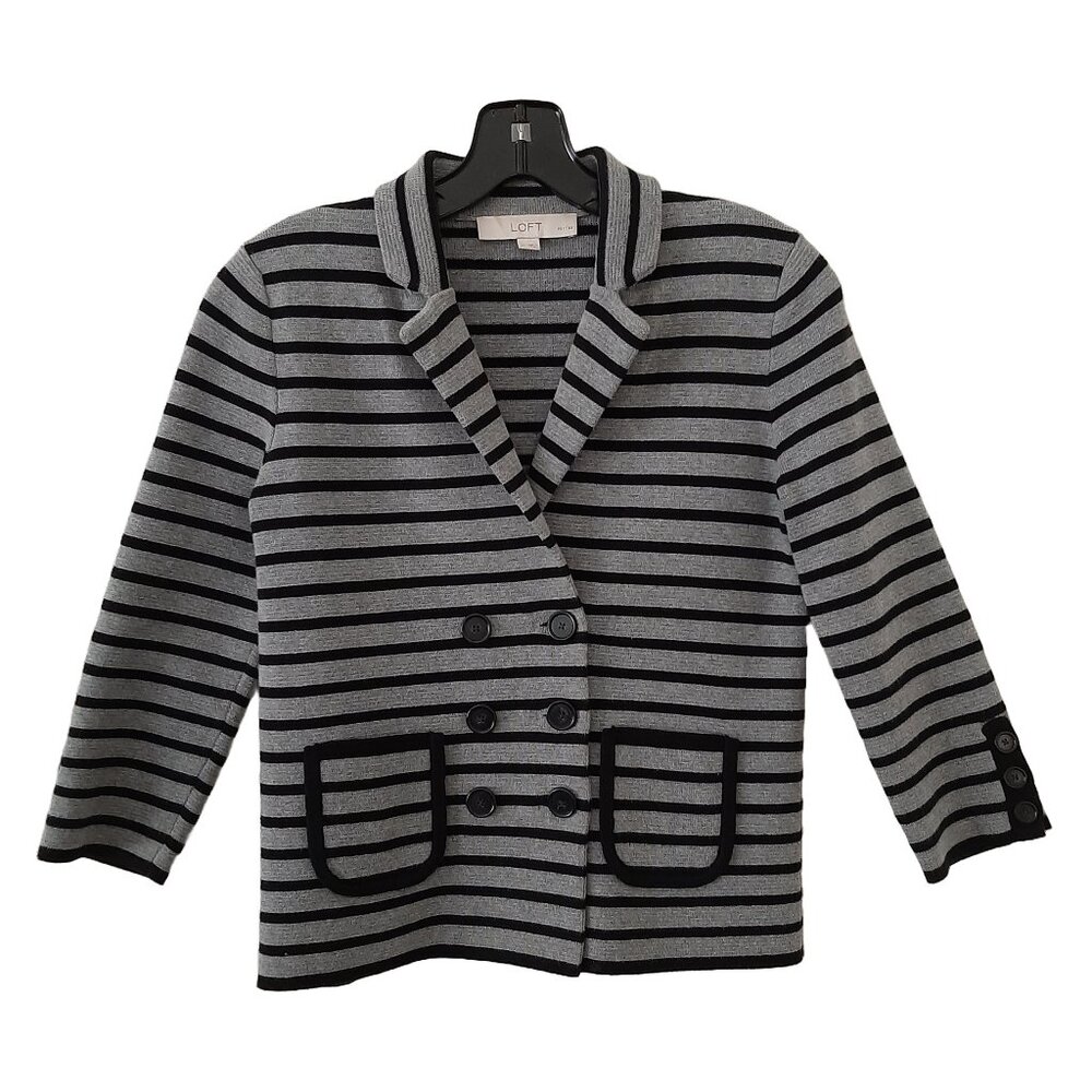 LOFT Cardigan Sweater Blazer Jacket, Gray & Black, XSP, XXSP, 0P, 00P